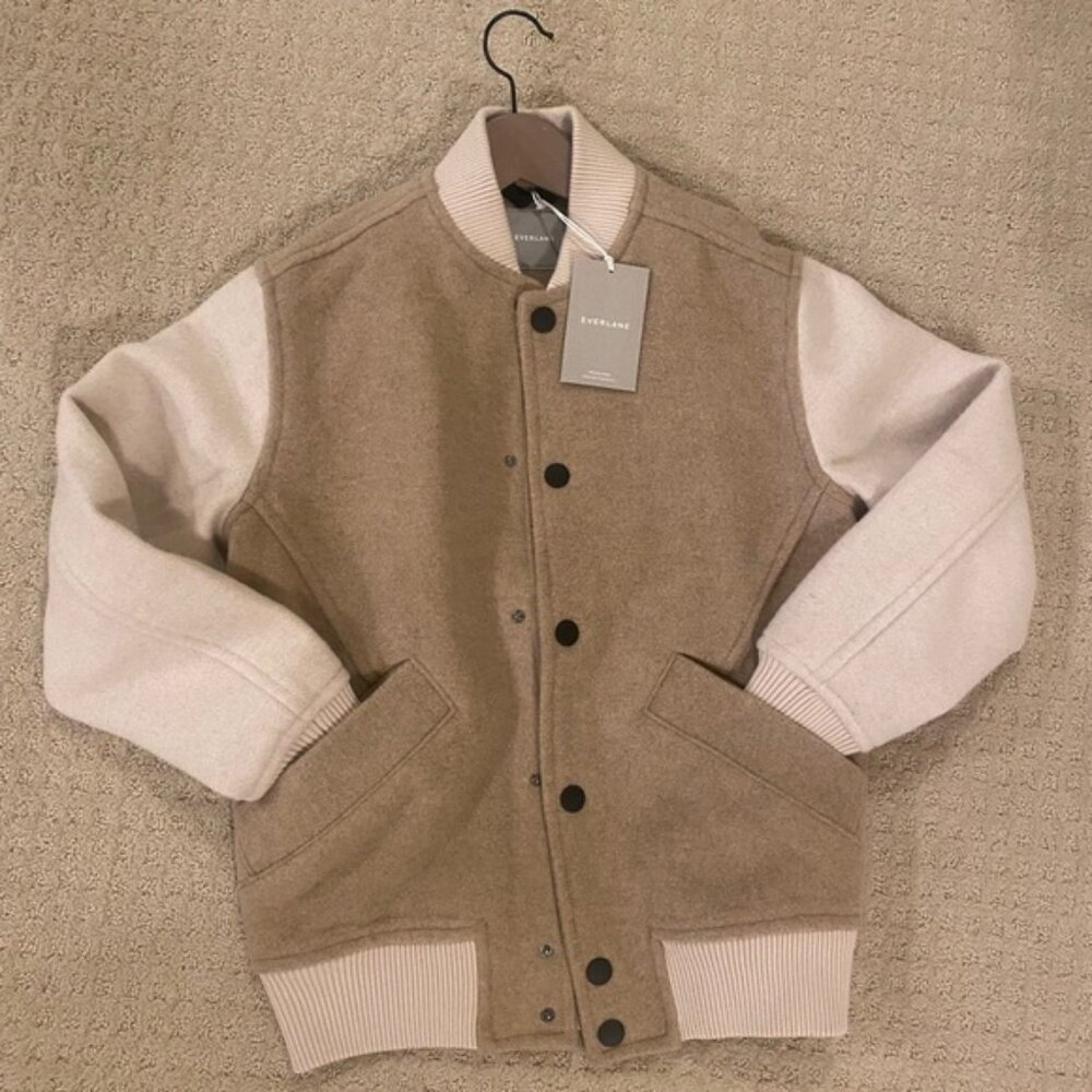 NWT - EVERLANE - Oversized Wool Bomber - Cream & Camel
